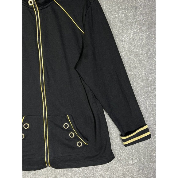 Quacker Factory Rhinestone Grommet Gold Trim Full Zip Jacket Women Large Pockets - Picture 7 of 15